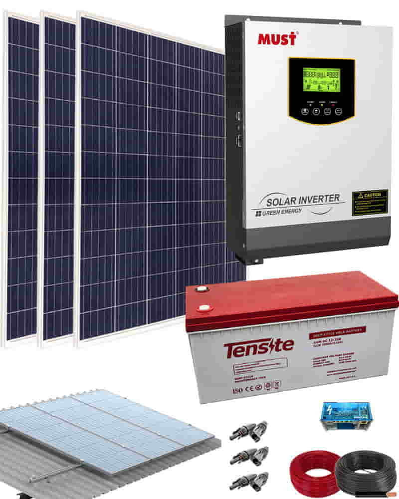 Kit-Solar-Fotovoltaico-Isolado-1000W-12V-3000Whdia